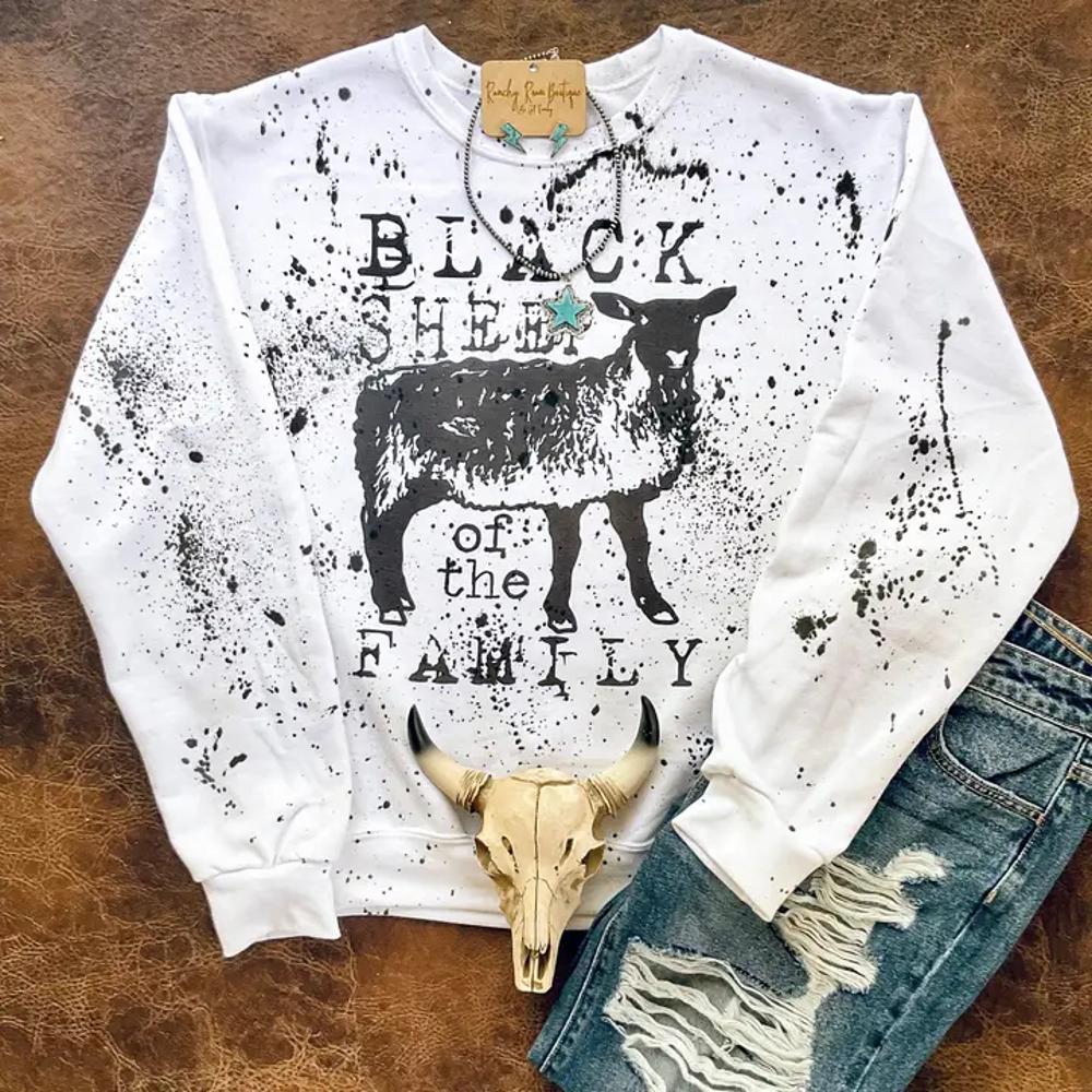 Ranchy Roan Black Sheep Distressed Western Sweatshirt-RRS1