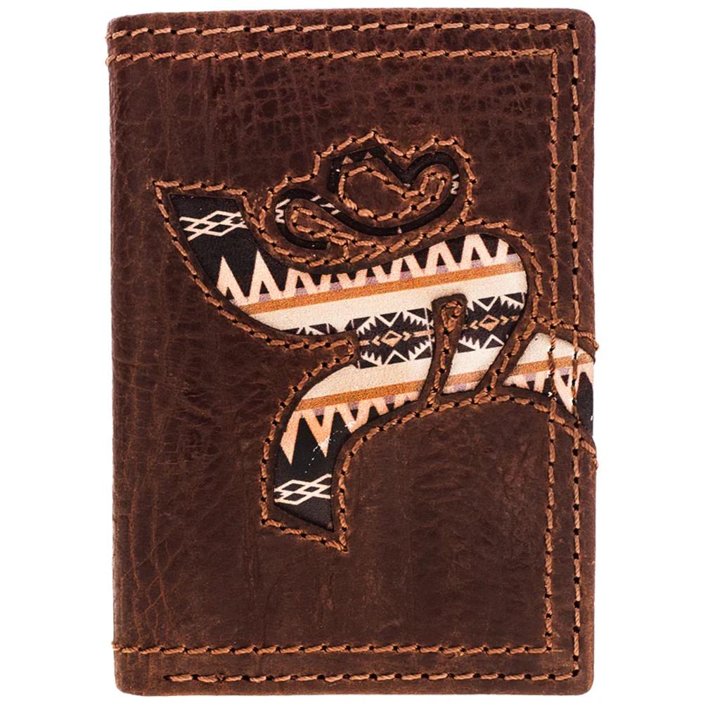 Hooey Strap Roughy Laser Cut Hands Up Leather Trifold Wallet With Aztec Inlay-RTF011-BRAZ