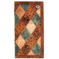 Hooey Ouray Roughy Ostrich Print Leather Diamond Patchwork Rodeo Wallet-RW009-BRTQ
