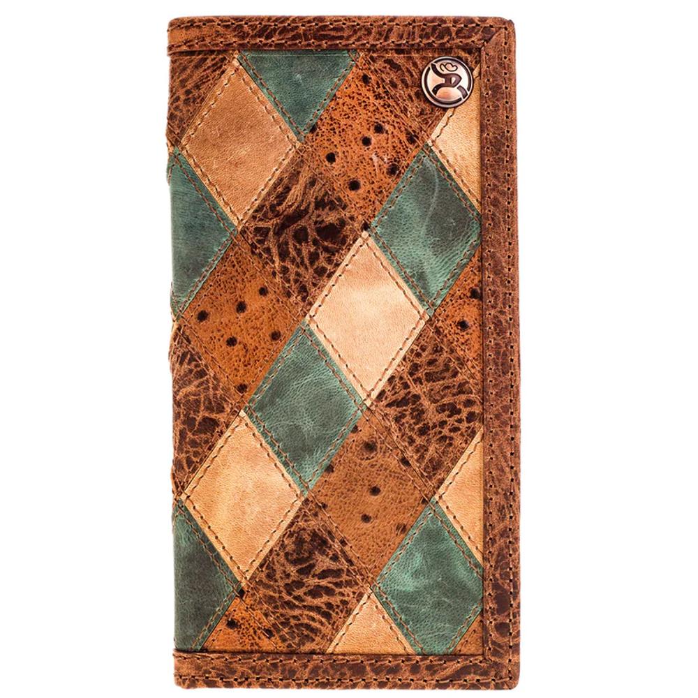Hooey Ouray Roughy Ostrich Print Leather Diamond Patchwork Rodeo Wallet-RW009-BRTQ