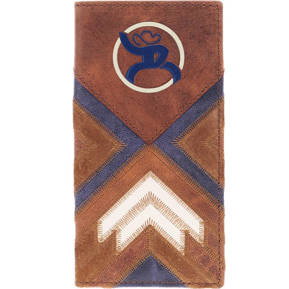 Hooey Kamali Roughy Roughout Brown Blue Ivory Patchwork Wallet w/ Debossed Roughy 2-RW015-BRTN