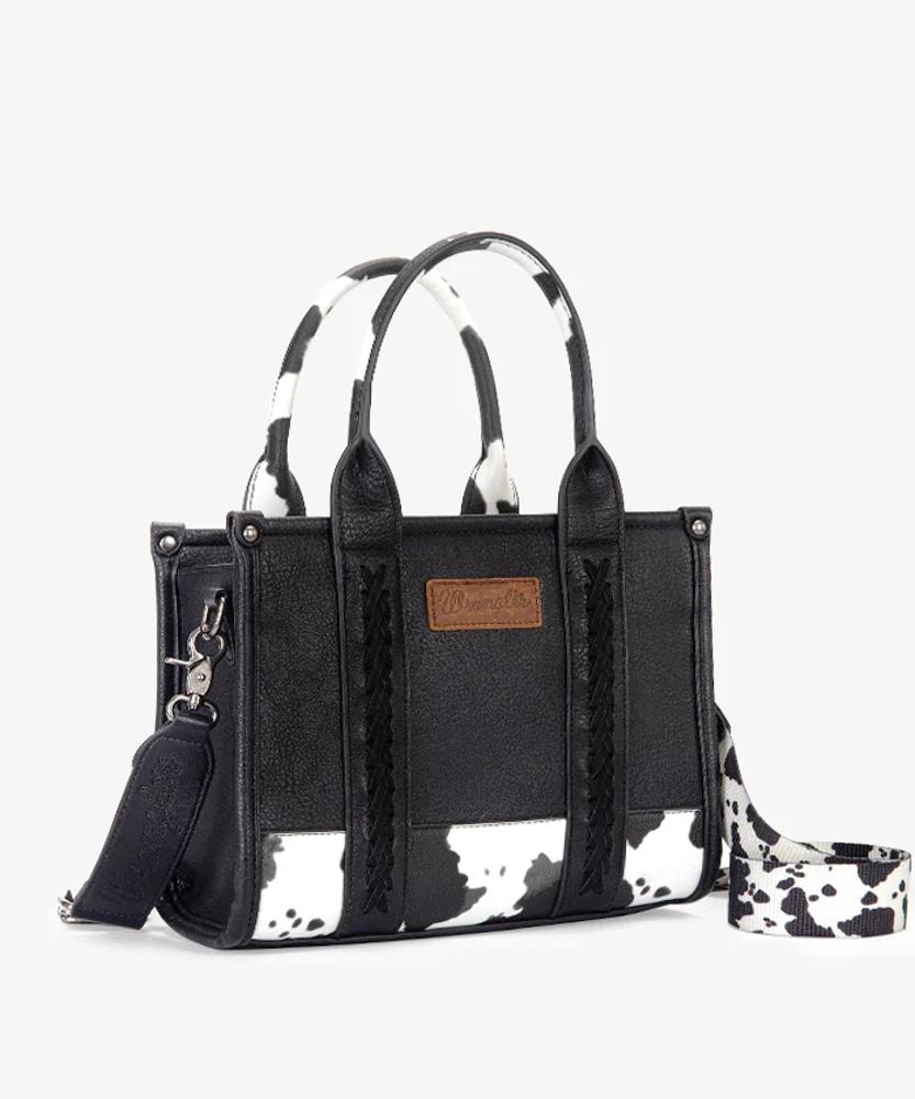 Montana West Wrangler Cow Print Concealed Carry Tote/Crossbody - Black - Black-WG102-8120SBK