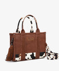 Montana West Wrangler Cow Print Concealed Carry Tote/Crossbody - Brown-WG102-8120SBR
