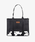 Montana West Wrangler Cow Print Concealed Carry Wide Tote -Black - Black-WG102G-8119BK