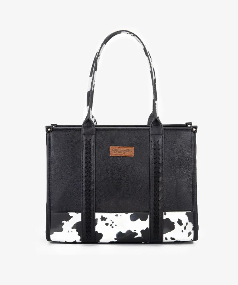 Montana West Wrangler Cow Print Concealed Carry Wide Tote -Black - Black-WG102G-8119BK