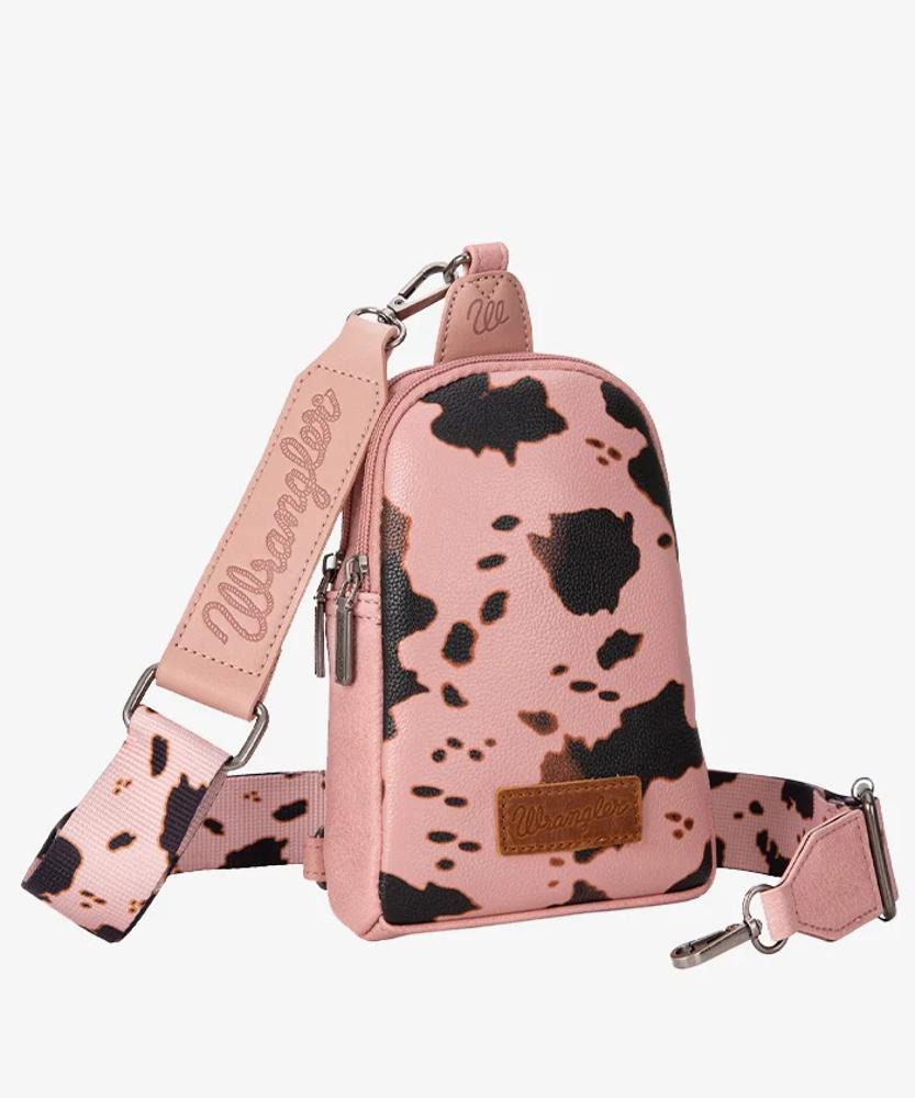 Montana West Wrangler Cow Print Crossbody Sling Chest Bag -Pink - Pink-WG133-210PK