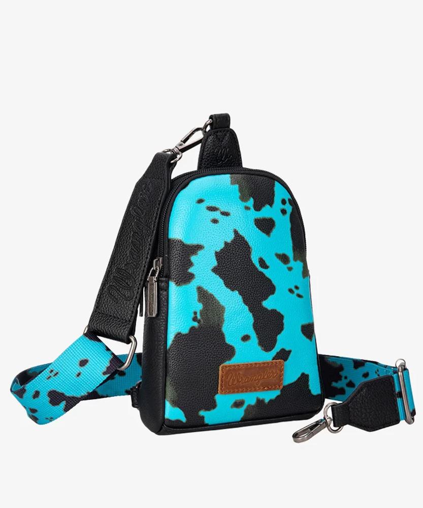 Montana West Wrangler Cow Print Crossbody Sling Chest Bag -Turquoise - Turquoise-WG133-210TQ