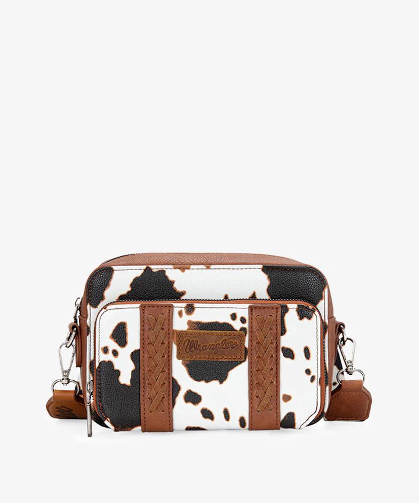 Montana West Wrangler Cow Print Crossbody Purse With Wallet Compartment - Brown - Brown-WG133-3003BR