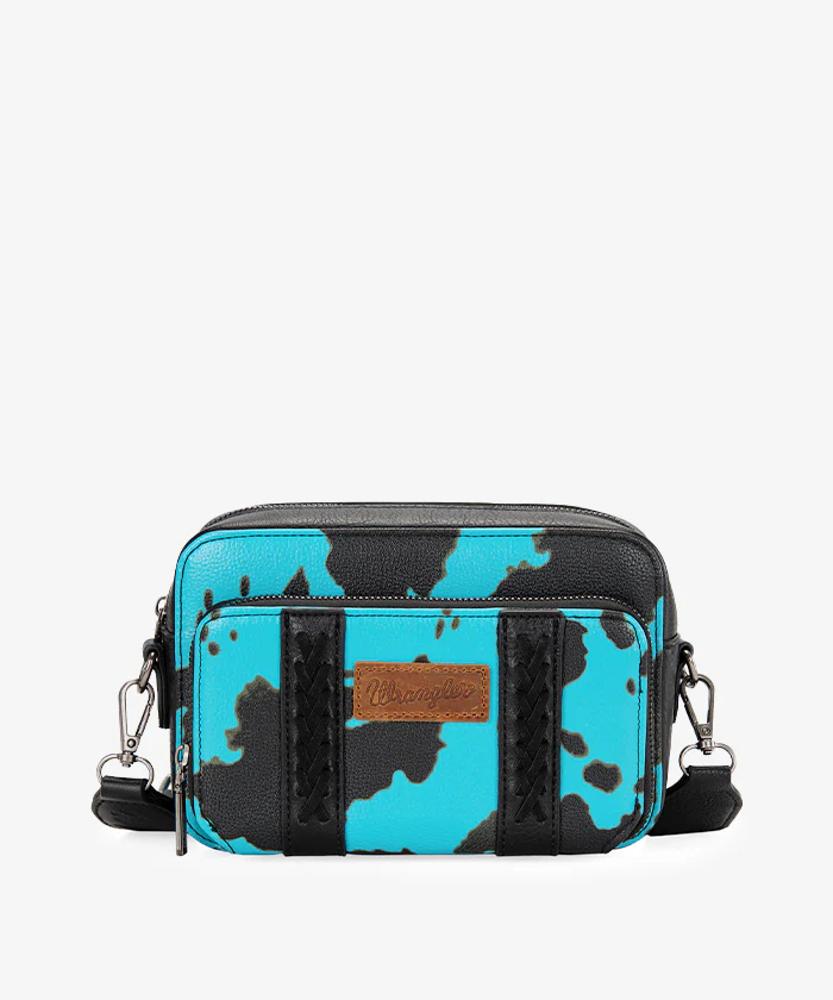 Montana West Wrangler Cow Print Crossbody Purse With Wallet Compartment - Turquoise - Turquo-WG133-3003TQ