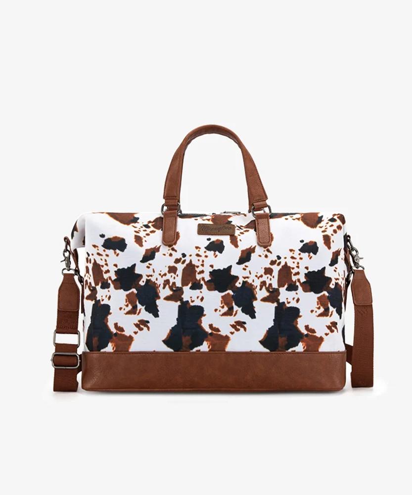 Montana West Wrangler Cow Print Collection Weekender Bag -Brown - Brown-WG133-5110BR