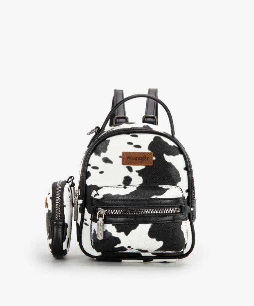 Montana West Wrangler Cow Print Mini Backpack With Coin Pouch - Black - Black-WG133-8600BK