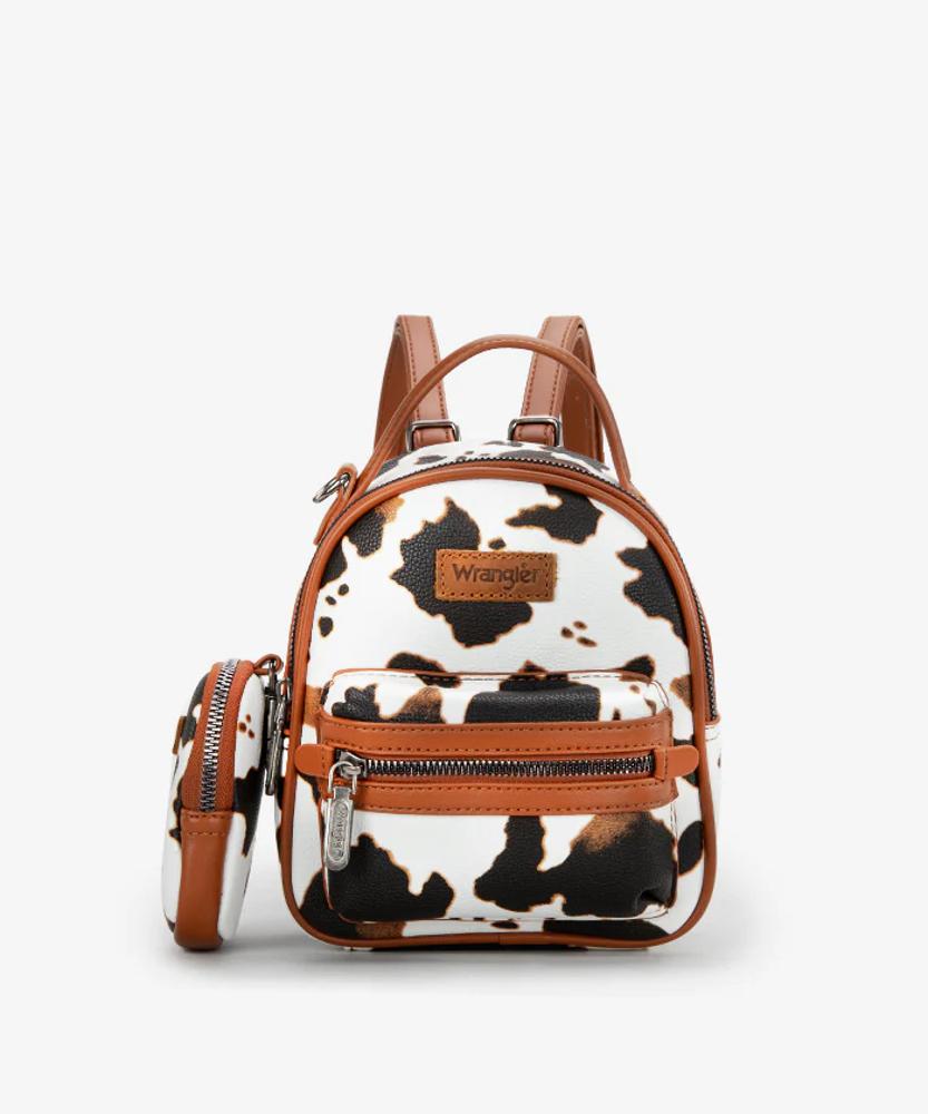 Montana West Wrangler Cow Print Mini Backpack With Coin Pouch - Brown - Brown-WG133-8600BR
