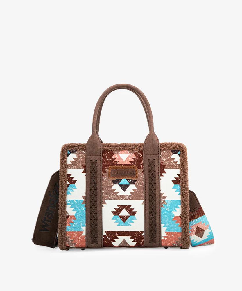 Montana West Wrangler Sherpa Southwestern Print Mall Canvas Tote/Crossbody Coffee-WG166-8120SCF
