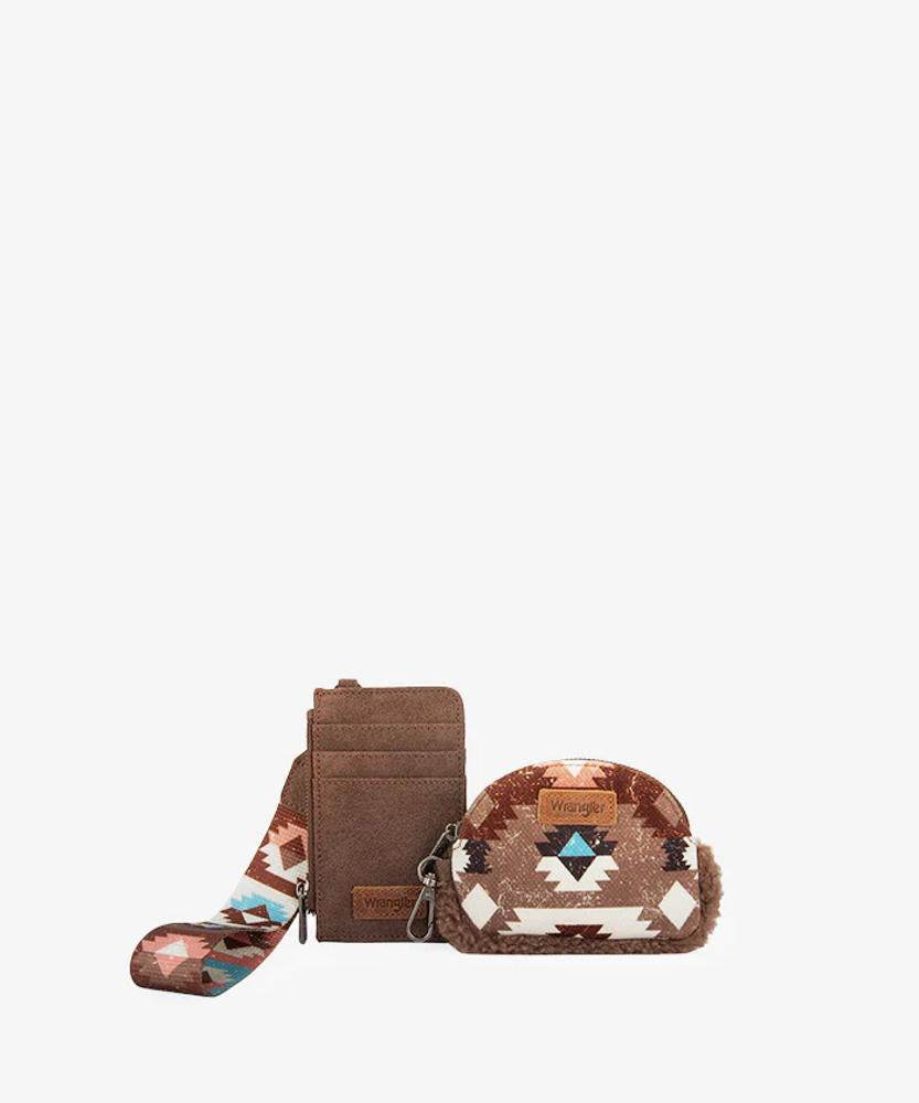 Montana West Wrangler Sherpa Southwestern Art Print Dual Pouch Wristlet -Coffee - Coffee-WG166-W0051CF
