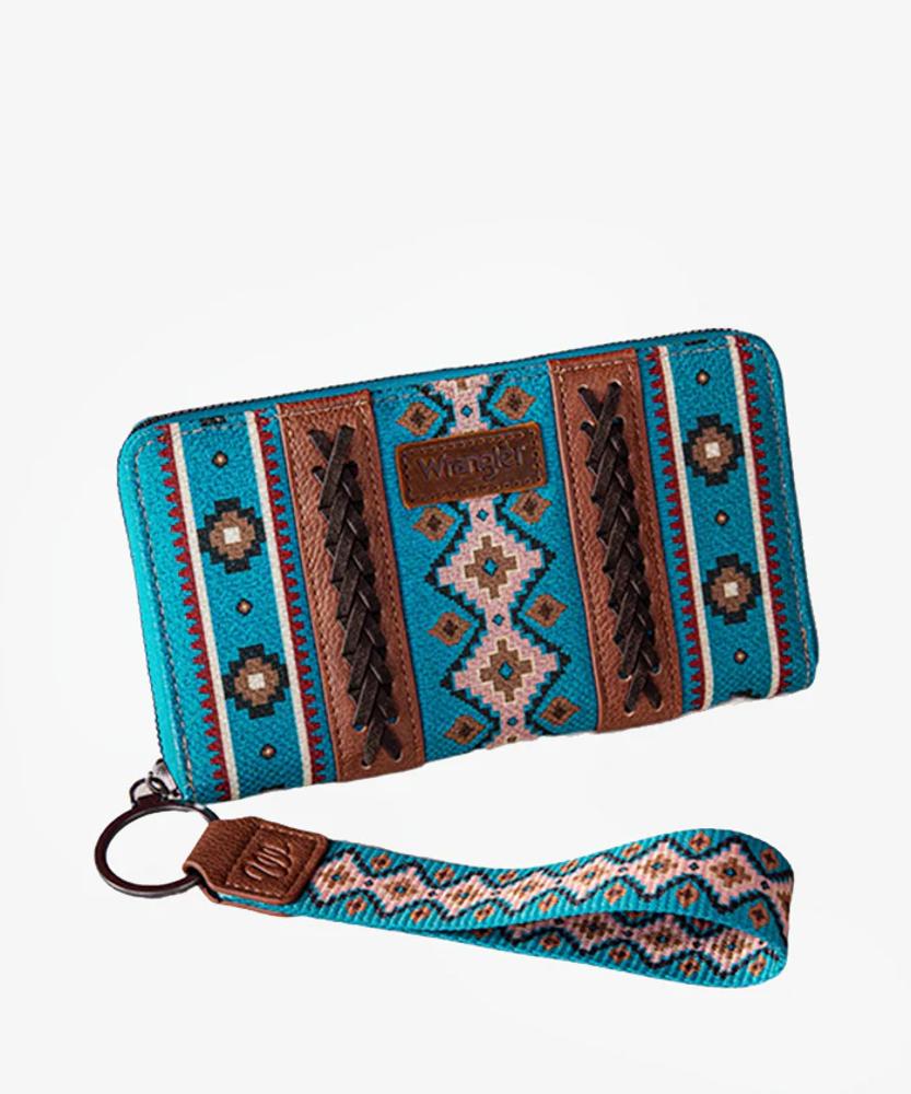 Montana West Wrangler Southwestern Art Print Wallet Dark Turquoise Dark Turquoise-WG2203-W006DTQ
