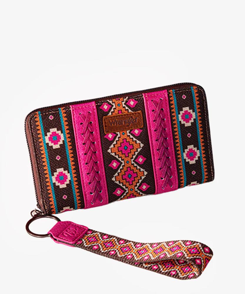 Montana West Wrangler Southwestern Art Print Wallet Hot Pink Hot Pink-WG2203-W006HPK