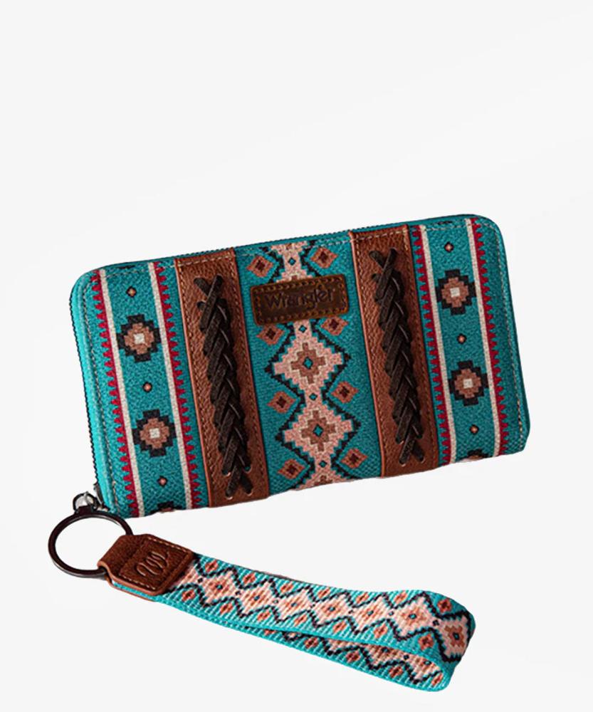 Montana West Wrangler Southwestern Art Print Wallet Turquoise Turquoise-WG2203-W006TQ
