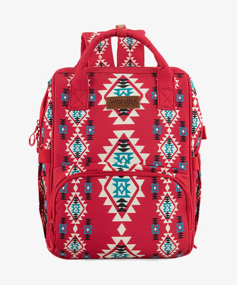 Montana West Wrangler Allover Wrangler Aztec Printed Callie Backpack Burgundy Burgundy-WG2204-9110BDY