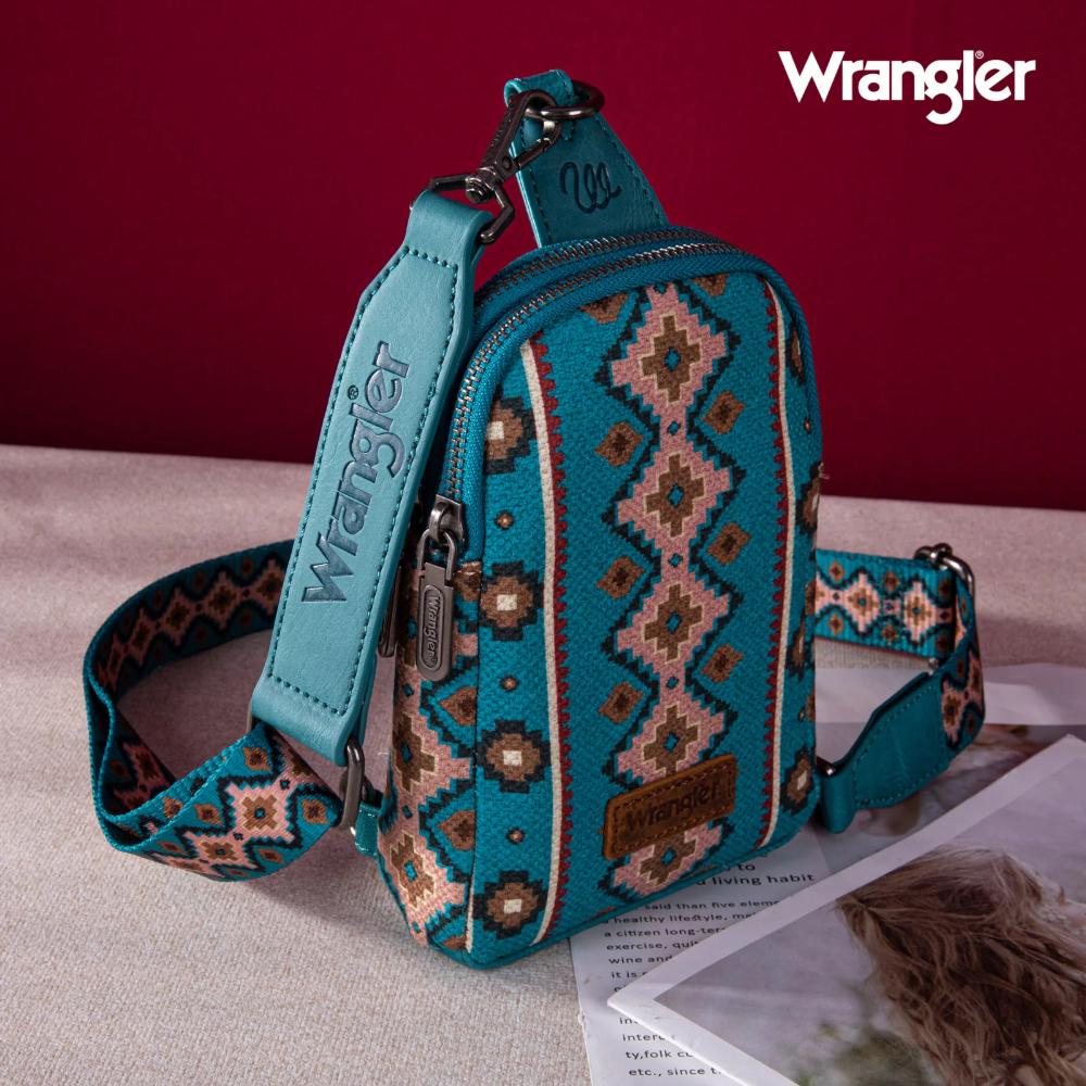 Montana West Wrangler Aztec Print Crossbody Sling Chest Bag Dark Turquoise Dark Turquoise-WG2205-210DTQ