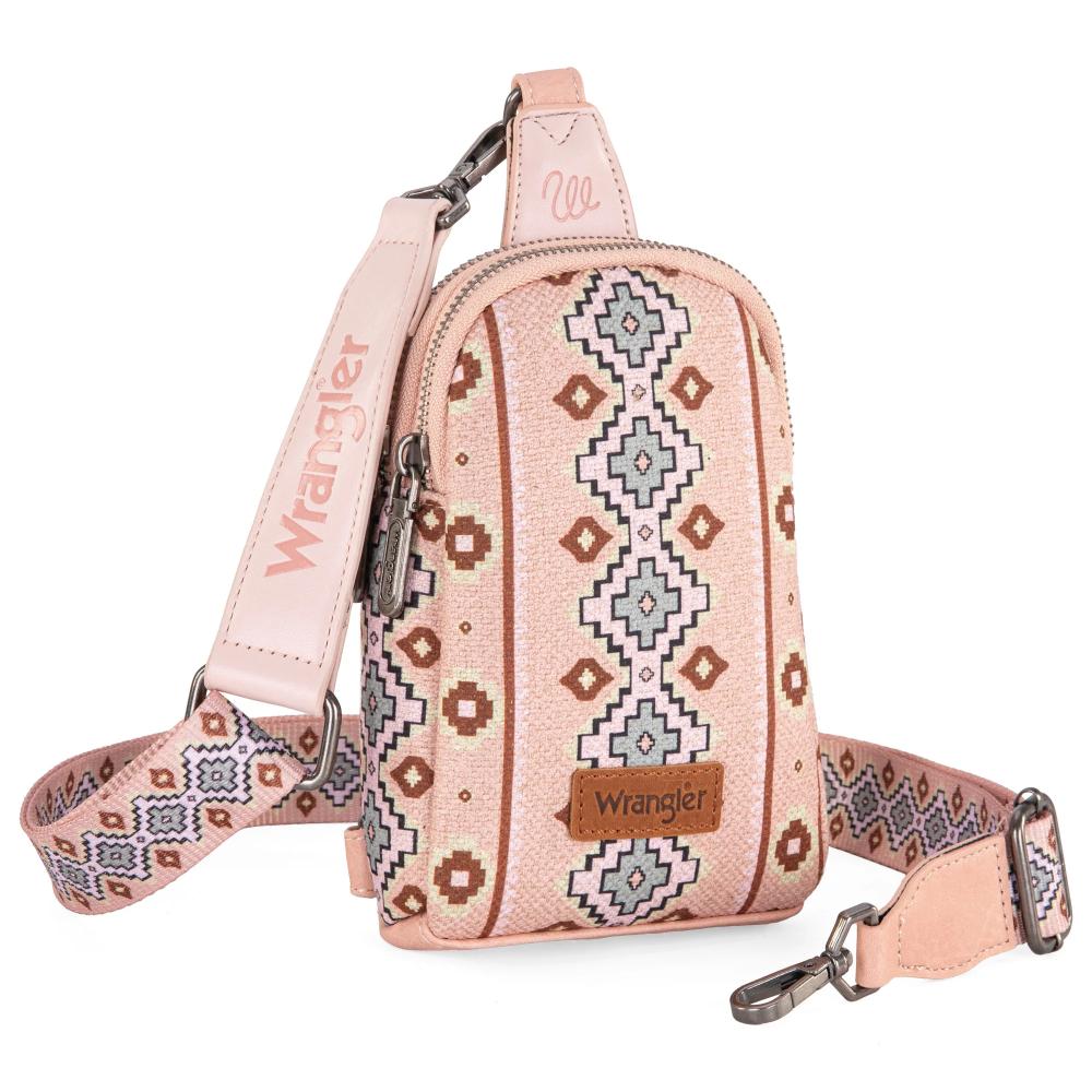 Montana West Wrangler Aztec Print Crossbody Sling Chest Bag Pink Pink-WG2205-210PK