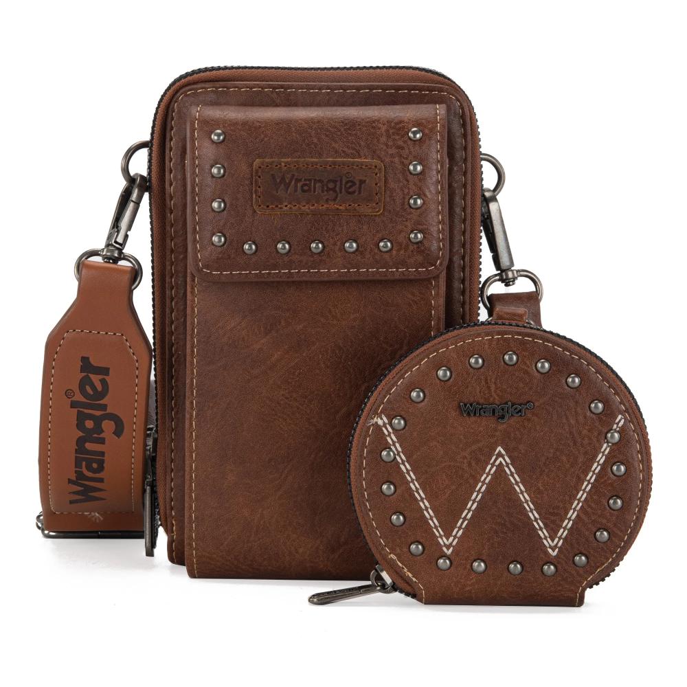Montana West Wrangler Crossbody Cell Phone Purse Zippered Compartment With Coin Pouch Dark-WG48S-270DBR