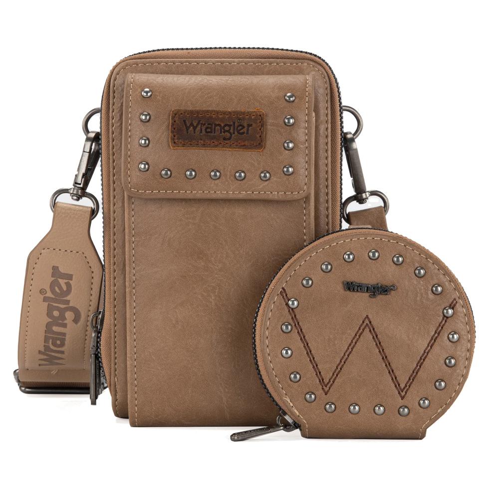 Montana West Wrangler Crossbody Cell Phone Purse 3 Zippered Compartment With Coin Pouch Kha-WG48S-270KH
