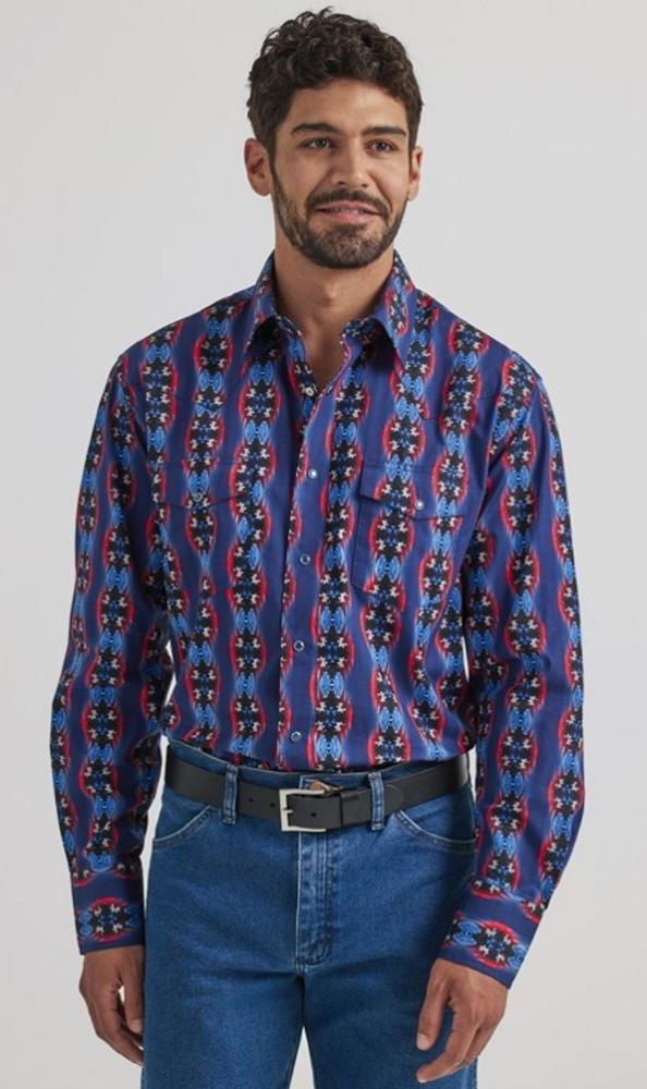 Wrangler Mens Checotah Ls Snap Blue 7427-112337427