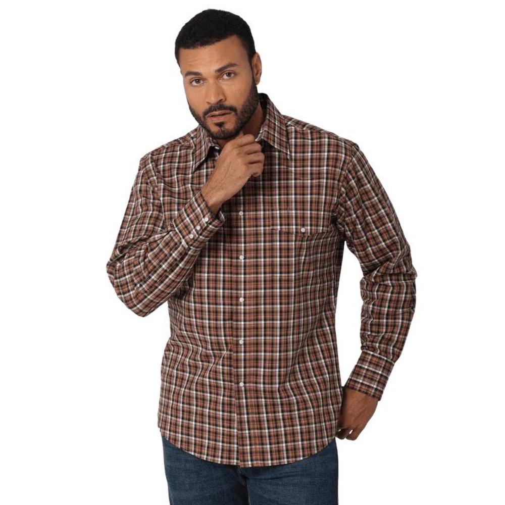 Wrangler Mens Wr Ls Snap Shirt Mwr42203e Brown-112318653