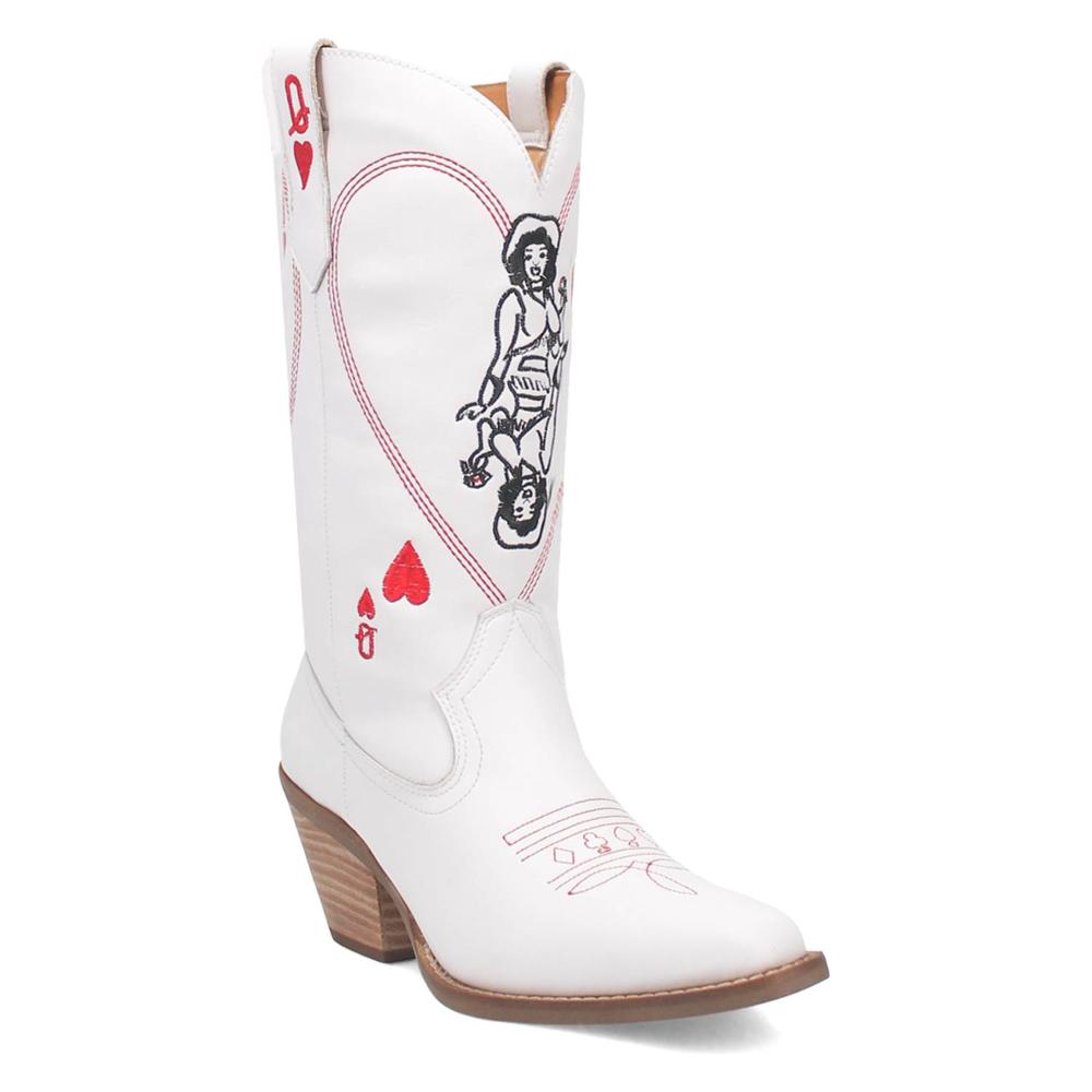 Dingo Womens Queen a Hearts Boot White Western-DI174-WH