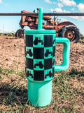 Flying S Kids 24oz Western Tumbler | Turquoise Checked Tractor-1572-TU-CKTR