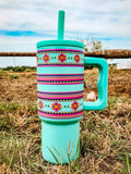 Flying S Kids 24oz Western Tumbler | Turquoise Montezuma Aztec-1572-TU-MAZ