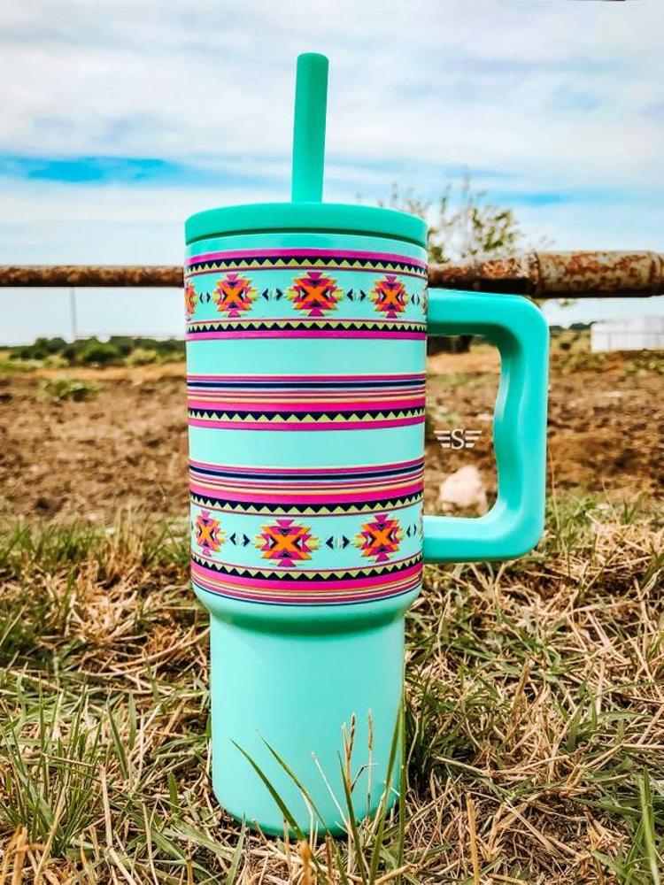 Flying S Kids 24oz Western Tumbler | Turquoise Montezuma Aztec-1572-TU-MAZ
