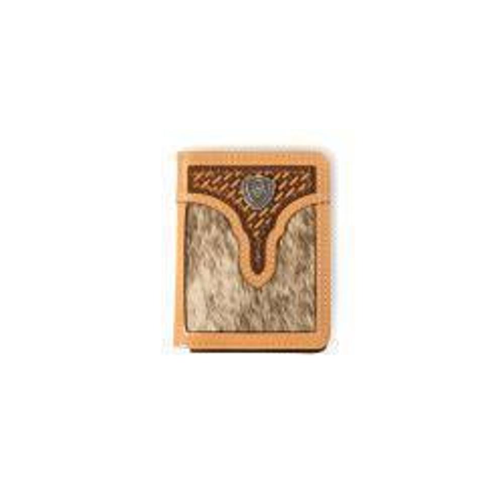 M and F Western Ariat Bifold Calf Hair Baskt Weave Natural - Mens