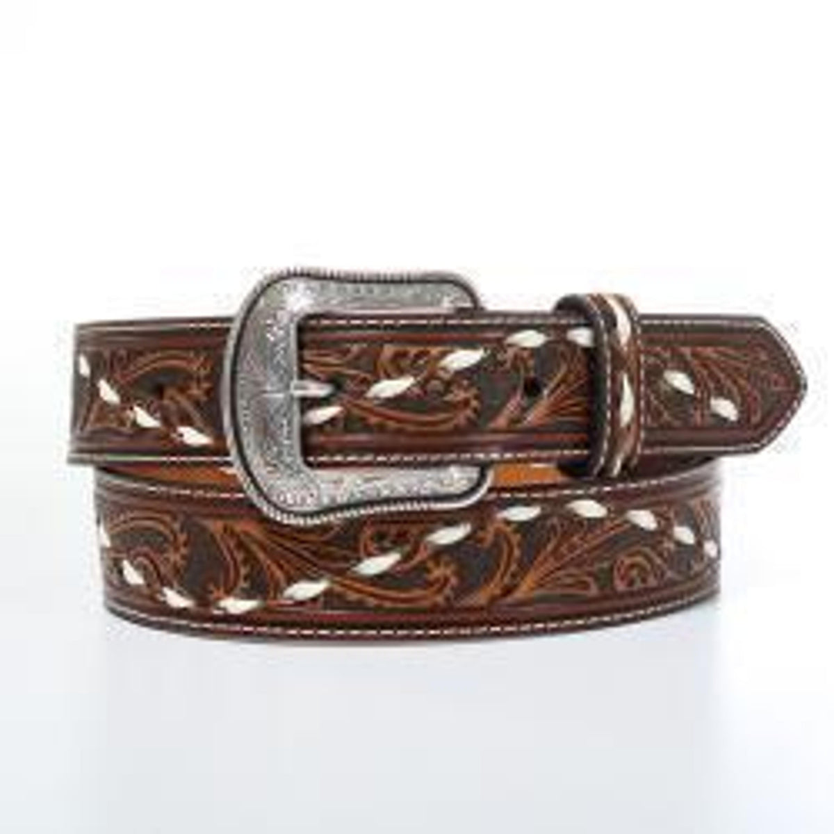 M and F Western 3d Mens Belt Hand Tooled Buck Lace Brown - Mens