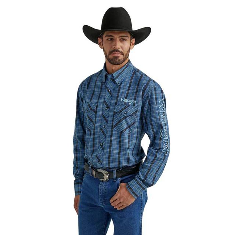 Wrangler Mens Ho23 Mens Wrg Logo Ls - Mp42302b Blue-112337439