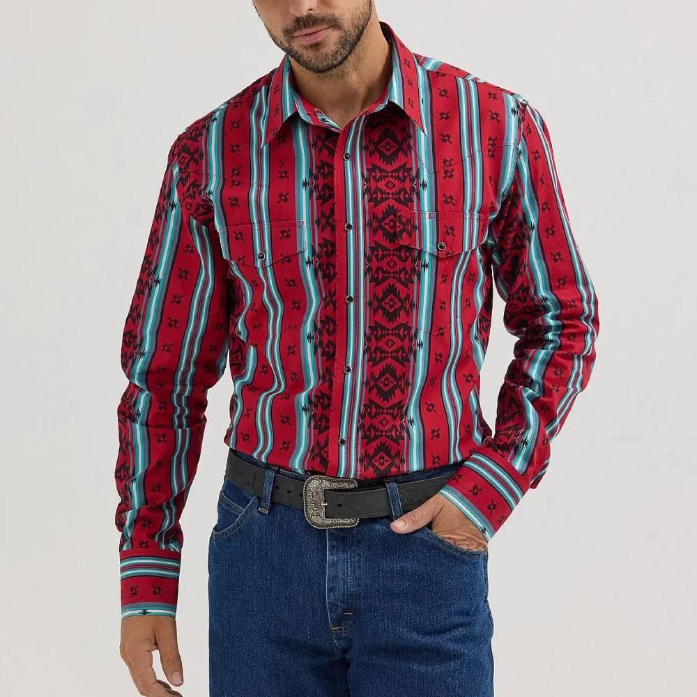 Wrangler Mens Checotah Aztec Red Western Shirt-112355376