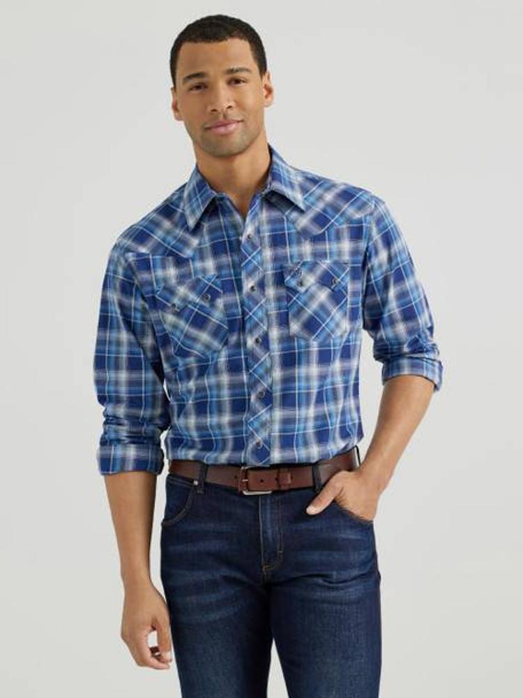 Wrangler Mens Retro Navy Plaid - Mens Shirt Blue-112355379