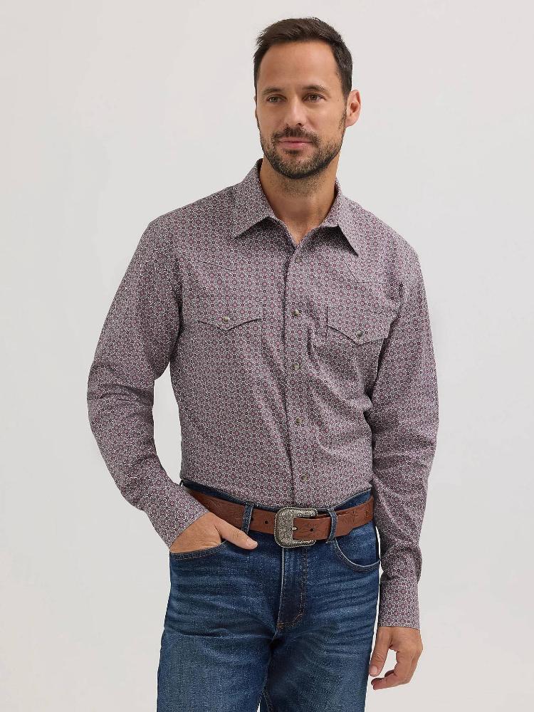 Wrangler Mens 20x Competition Advanced Comfort Snap Front Shirt Burgundy Maroon-112356523