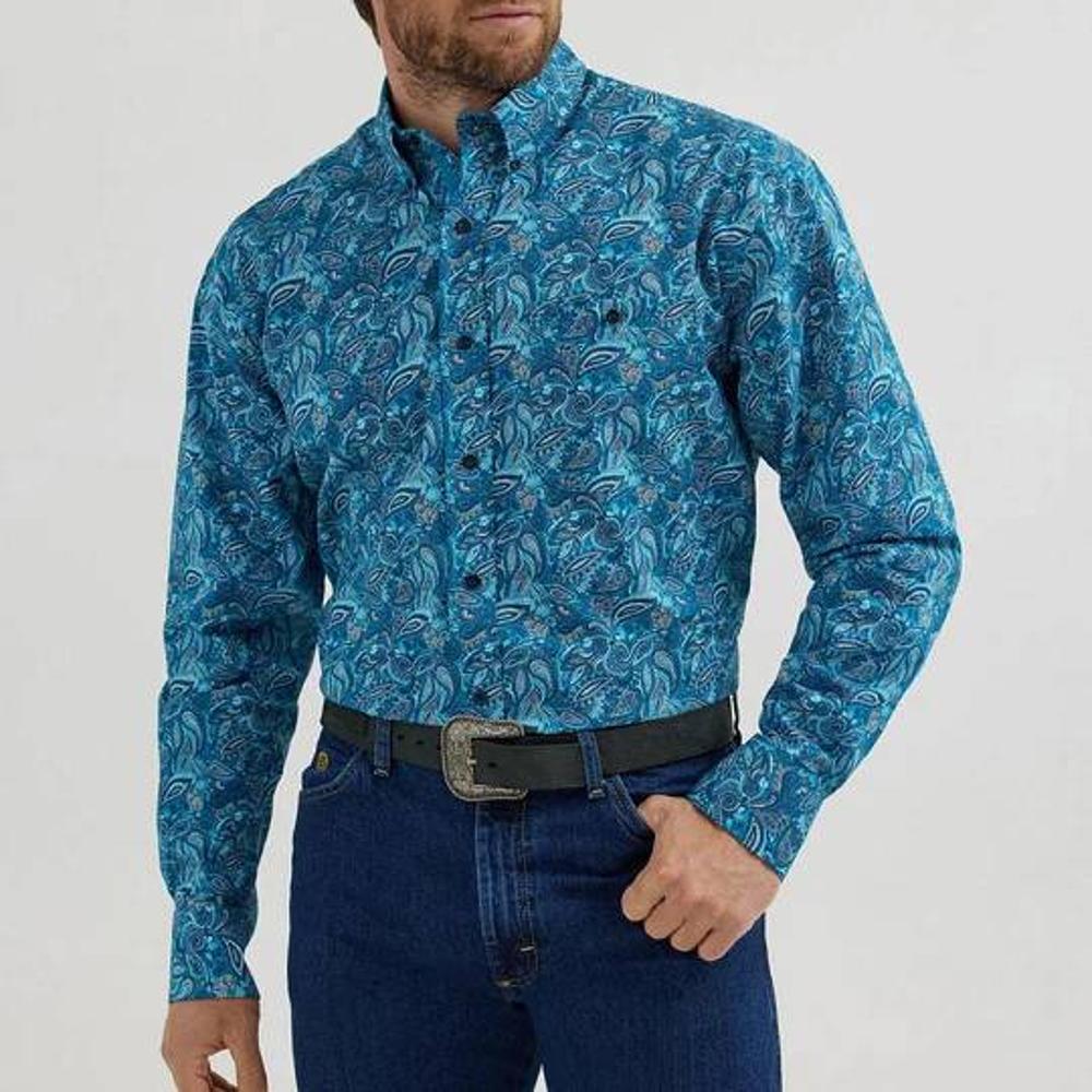 Wrangler Mens George Strait Teal Paisley - Mens Shirt-112356632