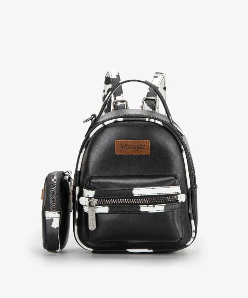 Montana West Wrangler Cow Print Trimmed Mini Backpack Withcoin Pouch-WG102-8600BK