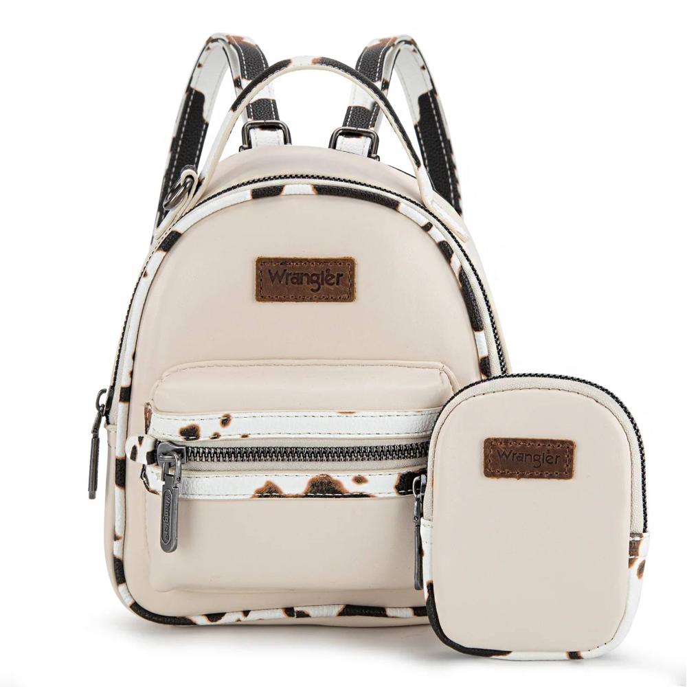 Montana West Wrangler Cow Print Trimmed Mini Backpack With Coin Pouch-WG102-8600TN