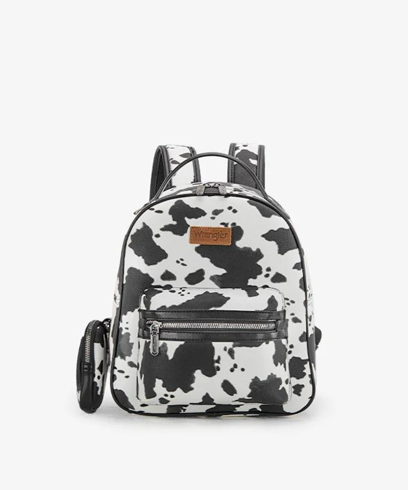 Montana West Wrangler Cow Print Backpack With Coin Pouch-WG102-8603BK