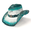 Western Express White With Aqua Trim Straw Hat-LIN-79