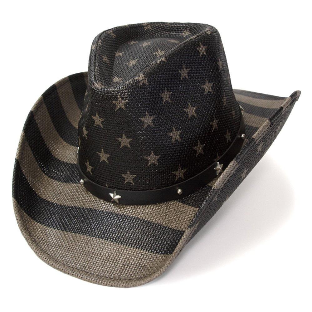 Western Express Inc Black & Gray Americana Straw Western Hat-RA-310BG