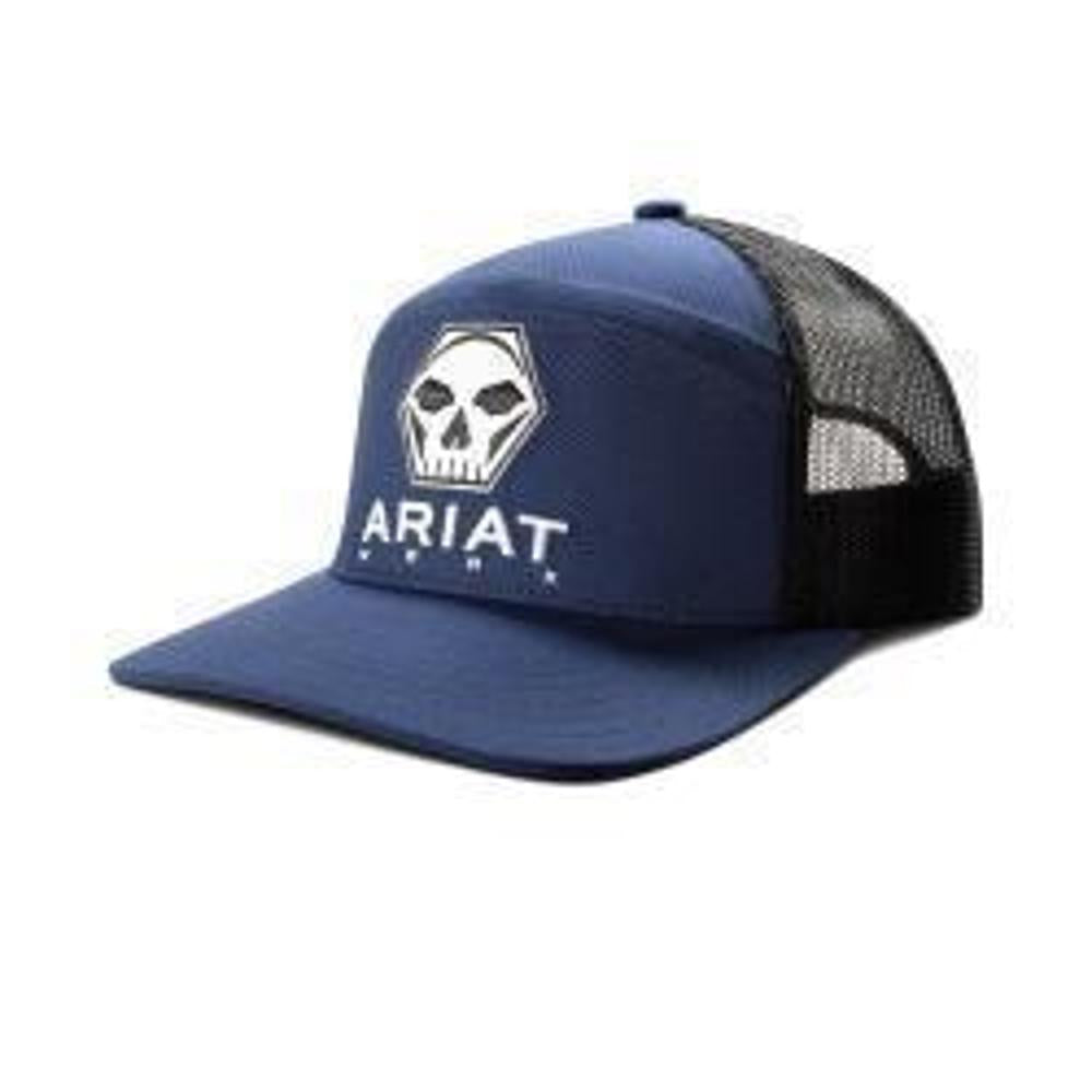 M&F Western Ariat Mens Cap Snap Back Hexagon Bolt Skull Navy