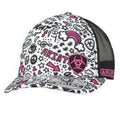 M and F Western Ariat Ladies Trucker Cap Snap Back Doodles Multicolor