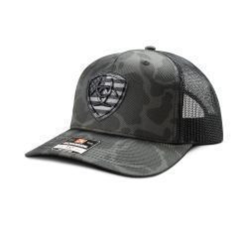 M&F Western Ariat Mens Cap Snap Back Embroidered Shield Camo Black Grey