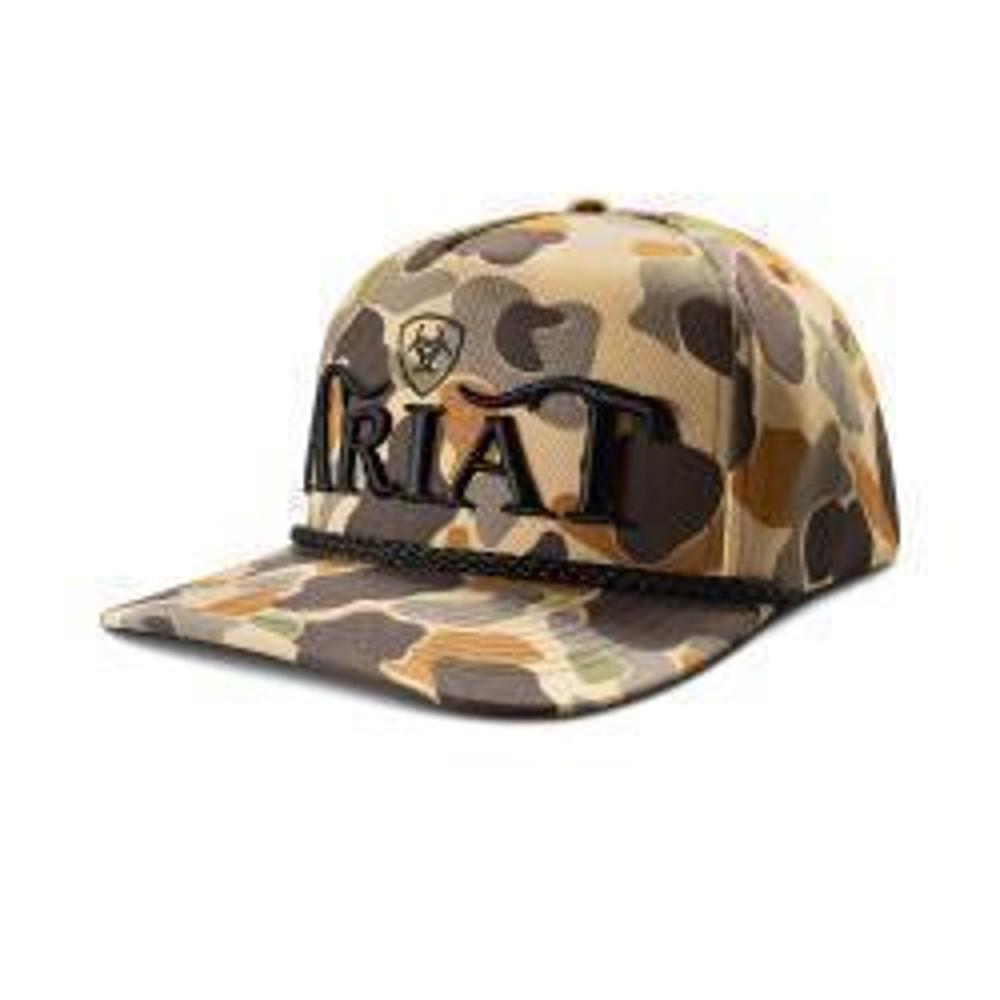 M&F Western Ariat Snap Back Camo Cap 3D Embroidered Tan