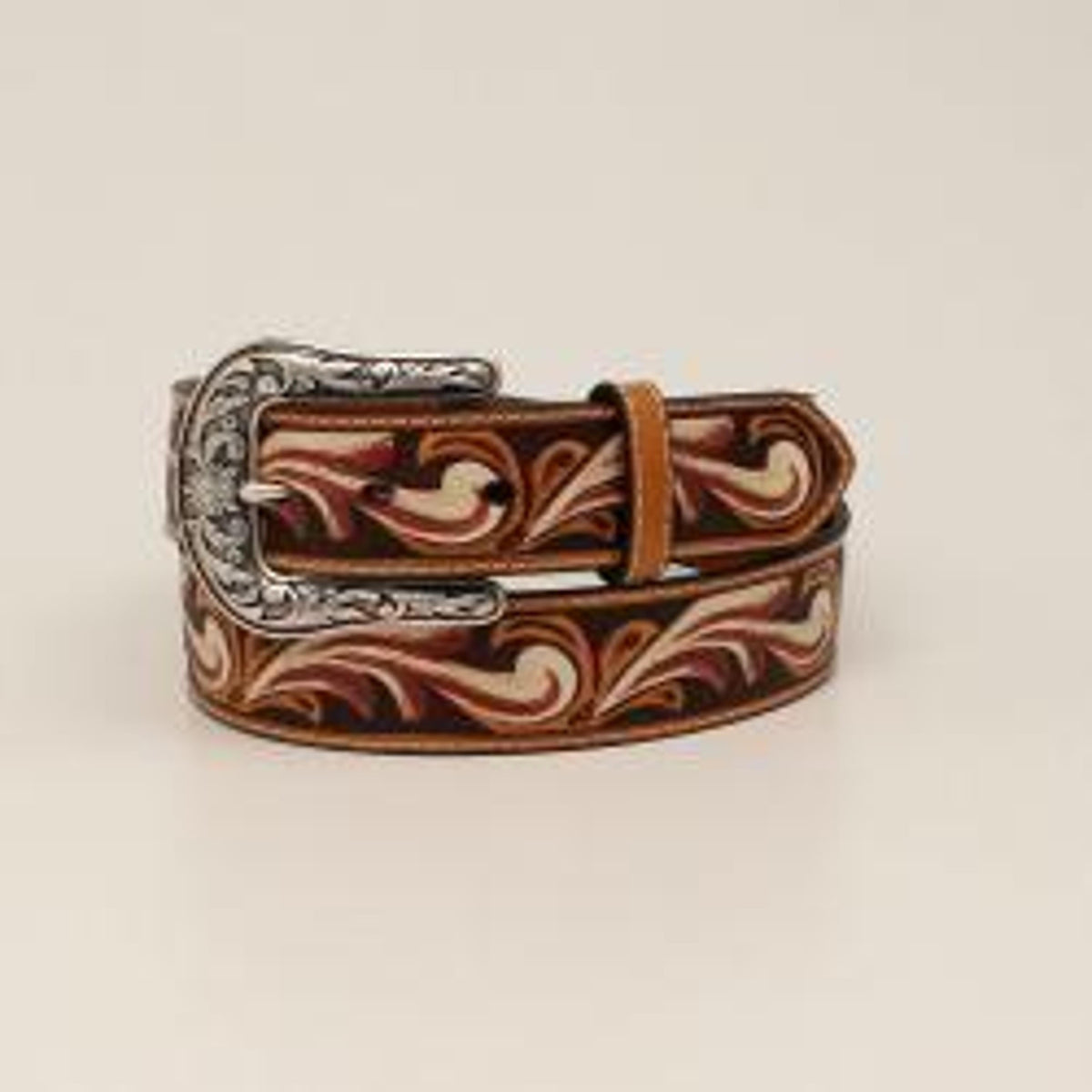 M and F Western Ariat Ladies Belt 1 1/2 Floral Embossed Tan - Mens
