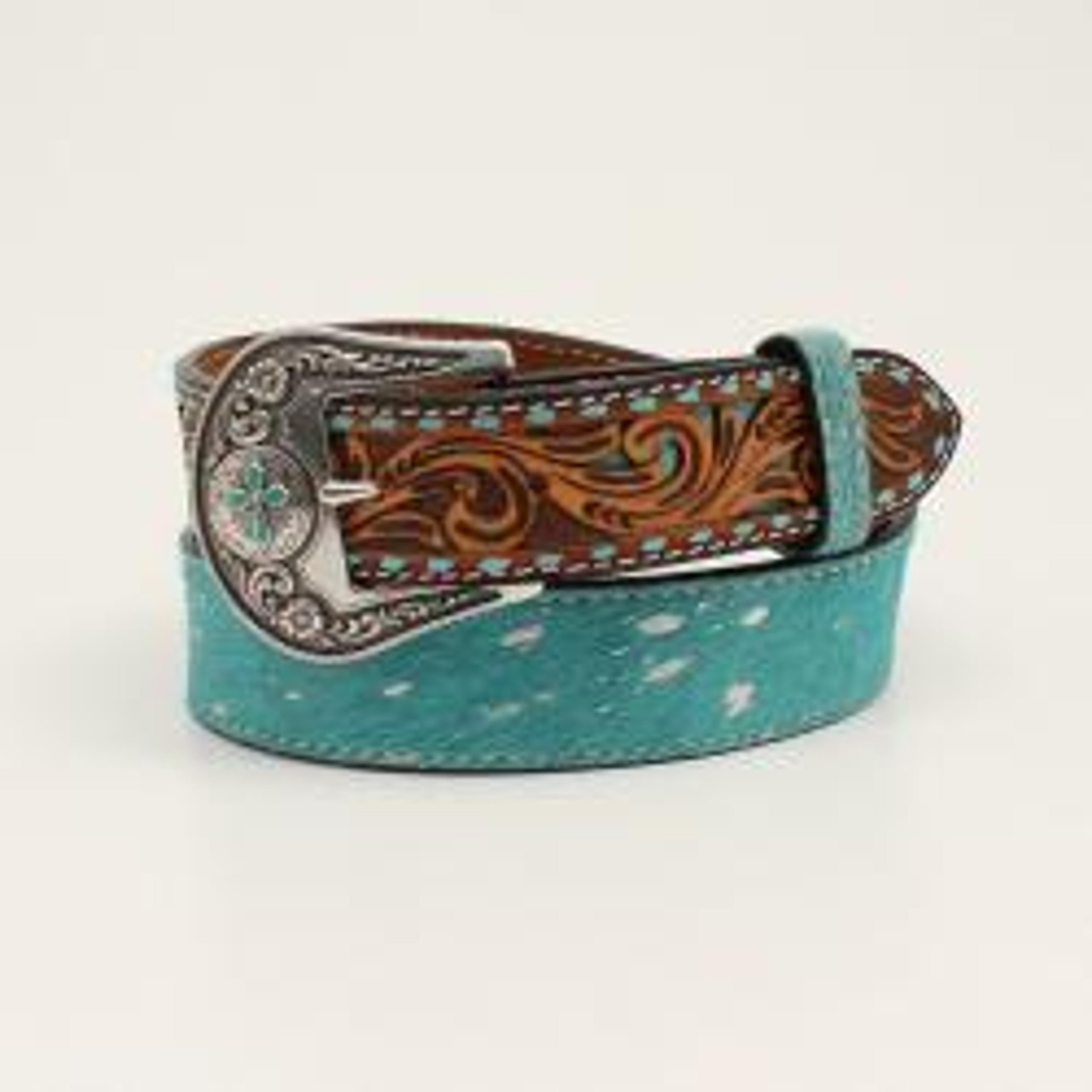 M and F Western Angel Ranch Ladies Belt 1 1/2 Buck Stitch Tooled Tabs